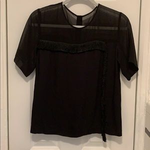 Sandro sheer fringe black top size 1